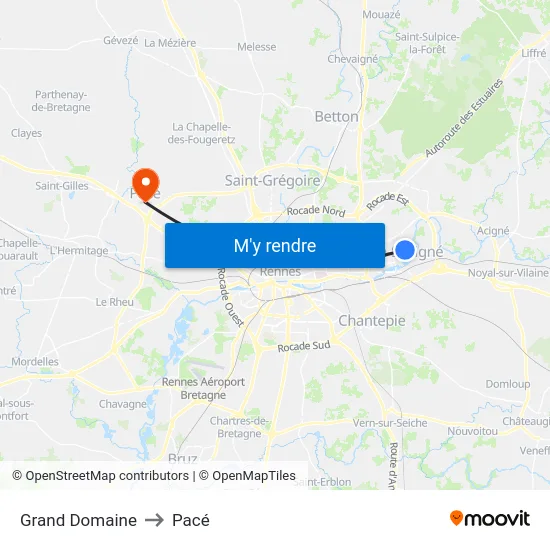 Grand Domaine to Pacé map