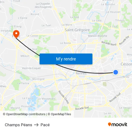 Champs Péans to Pacé map