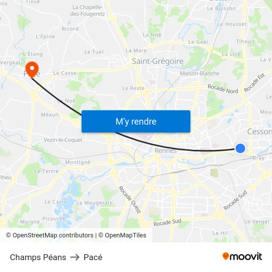 Champs Péans to Pacé map