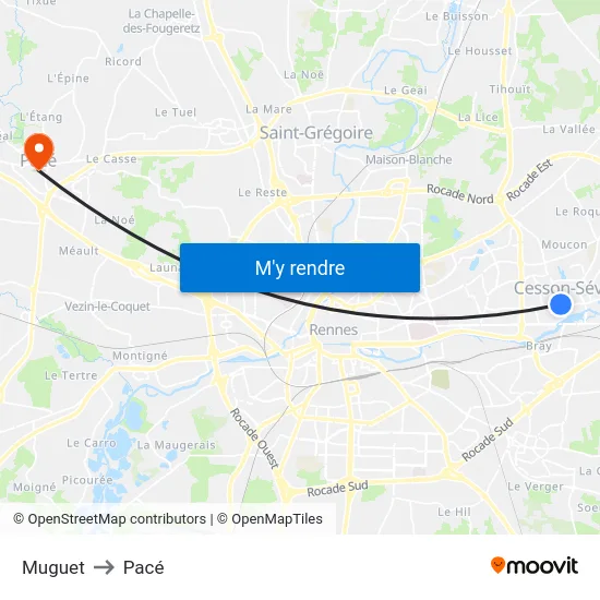 Muguet to Pacé map