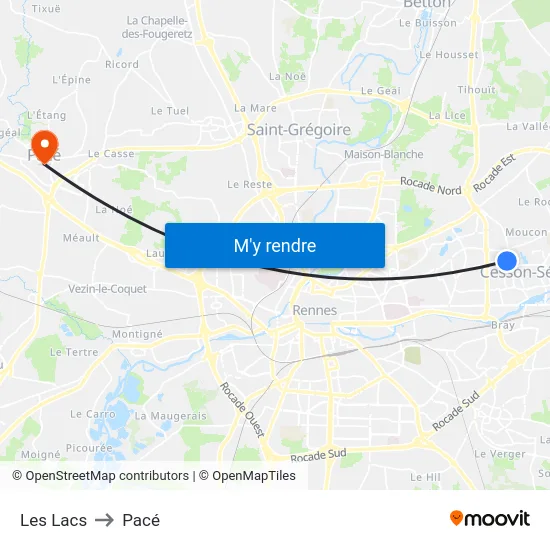 Les Lacs to Pacé map