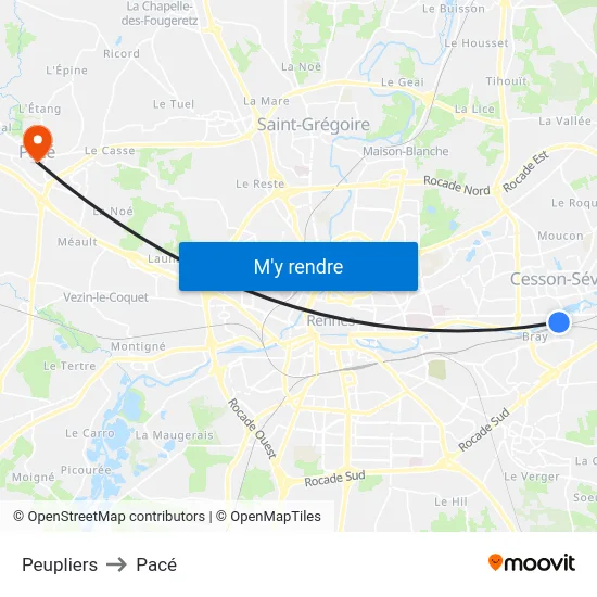 Peupliers to Pacé map