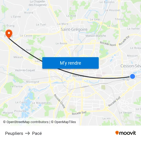 Peupliers to Pacé map