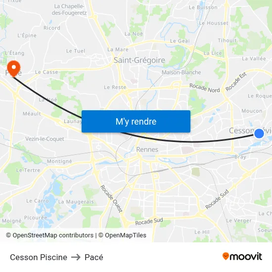 Cesson Piscine to Pacé map
