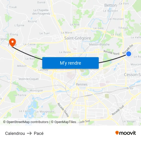 Calendrou to Pacé map