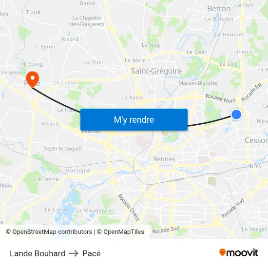 Lande Bouhard to Pacé map