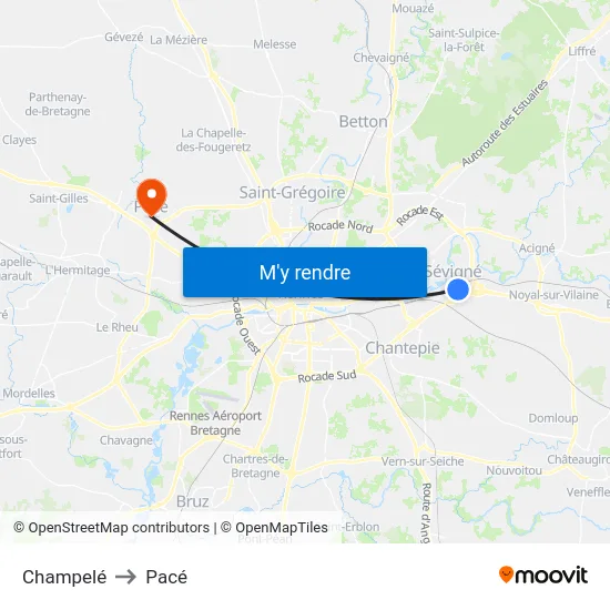 Champelé to Pacé map