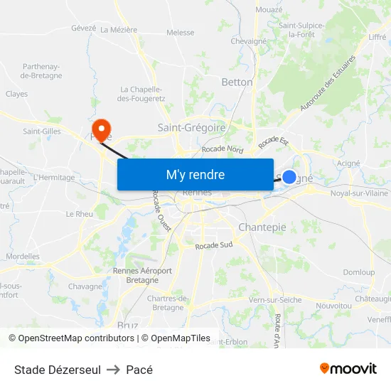 Stade Dézerseul to Pacé map