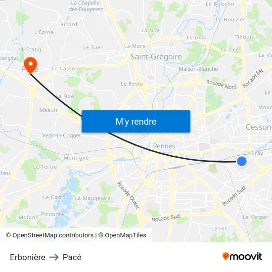 Erbonière to Pacé map