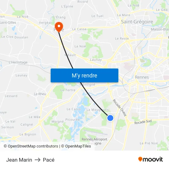 Jean Marin to Pacé map