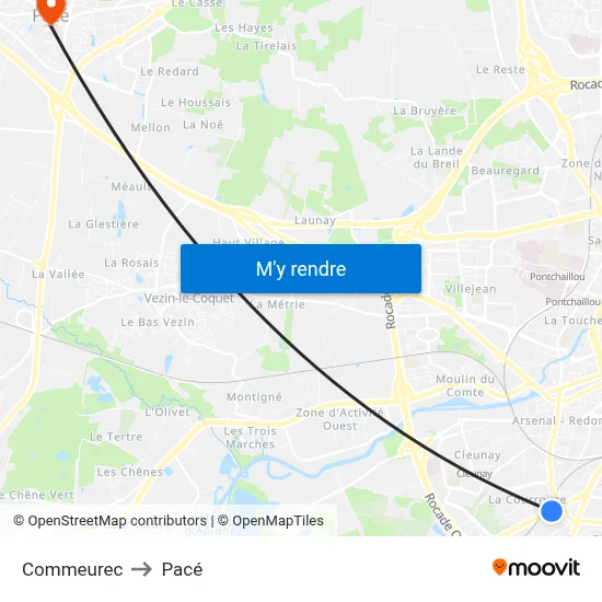 Commeurec to Pacé map