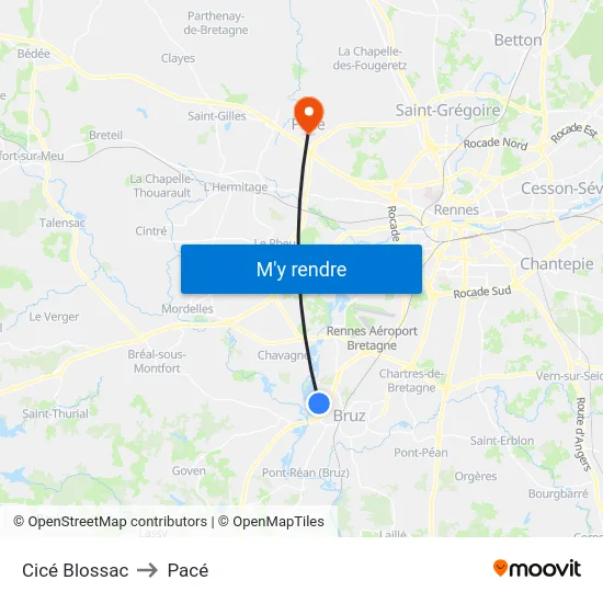Cicé Blossac to Pacé map