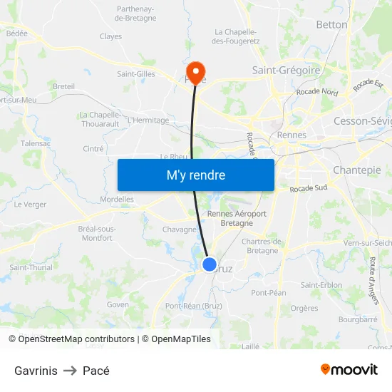 Gavrinis to Pacé map