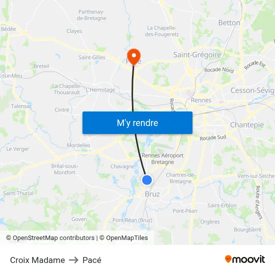 Croix Madame to Pacé map