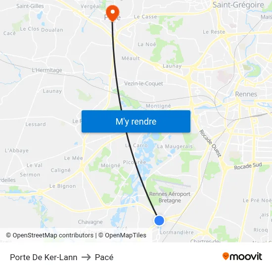 Porte De Ker-Lann to Pacé map