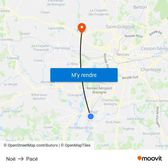 Noë to Pacé map