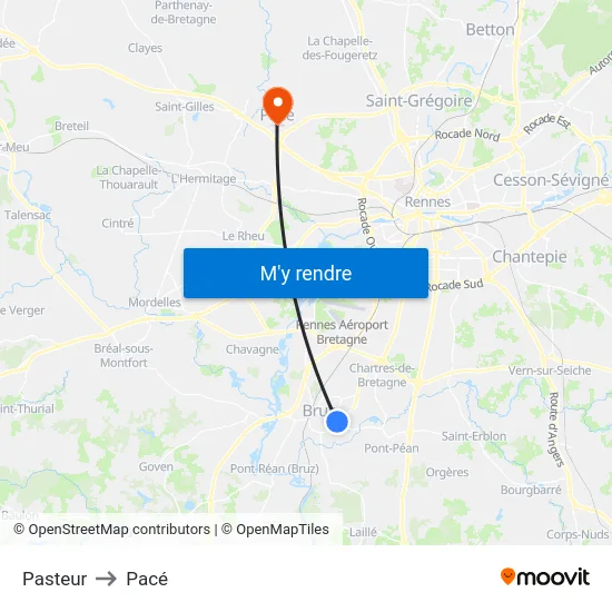 Pasteur to Pacé map