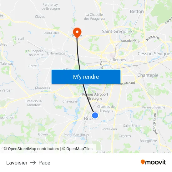 Lavoisier to Pacé map