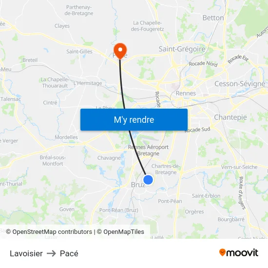 Lavoisier to Pacé map