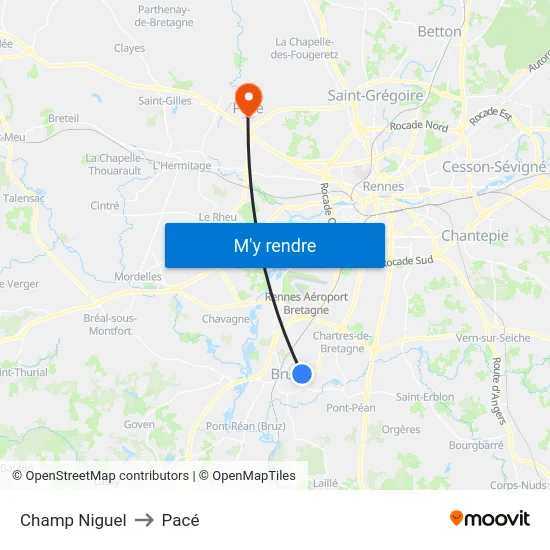 Champ Niguel to Pacé map