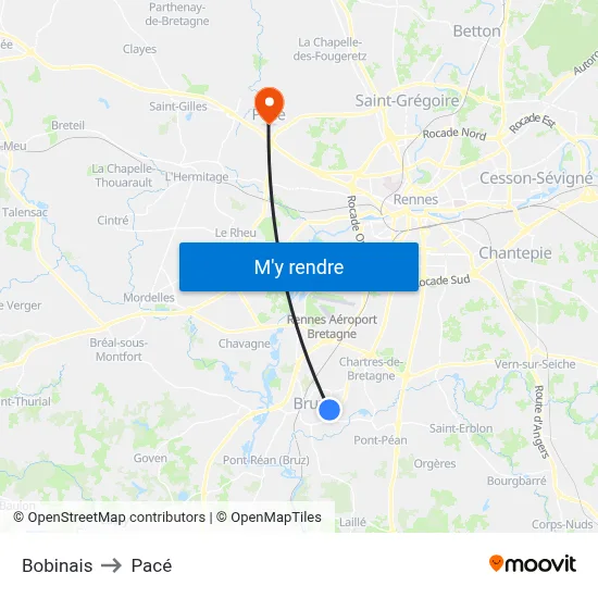 Bobinais to Pacé map