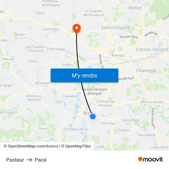 Pasteur to Pacé map