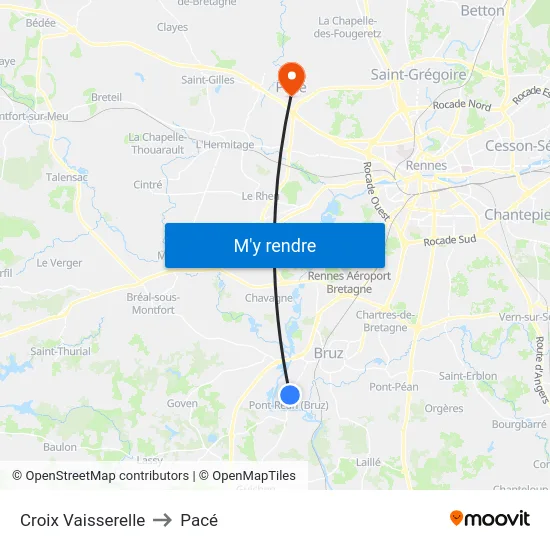 Croix Vaisserelle to Pacé map