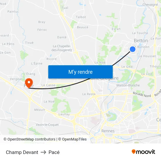 Champ Devant to Pacé map