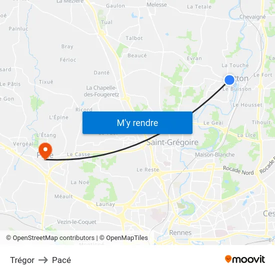 Trégor to Pacé map