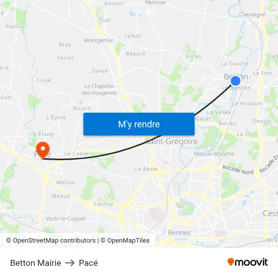Betton Mairie to Pacé map