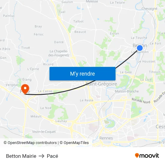 Betton Mairie to Pacé map