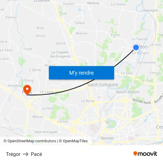 Trégor to Pacé map