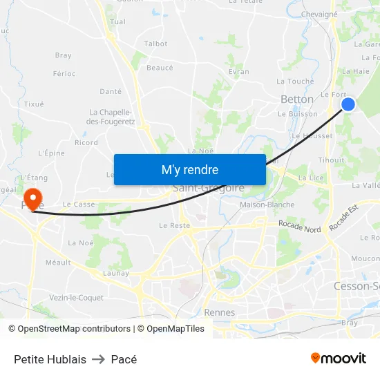 Petite Hublais to Pacé map