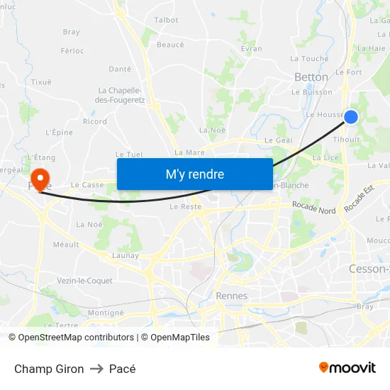 Champ Giron to Pacé map