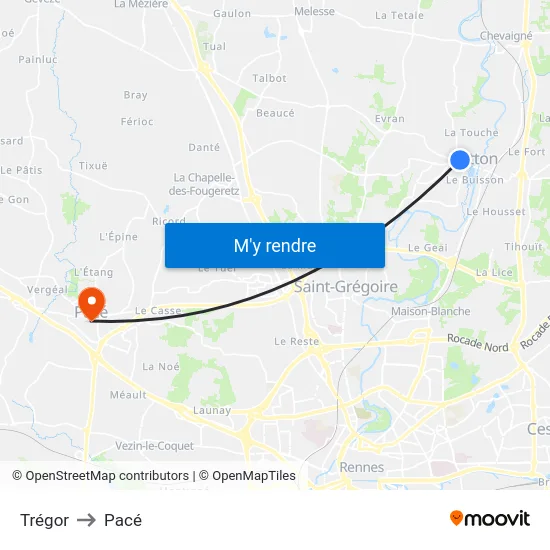 Trégor to Pacé map