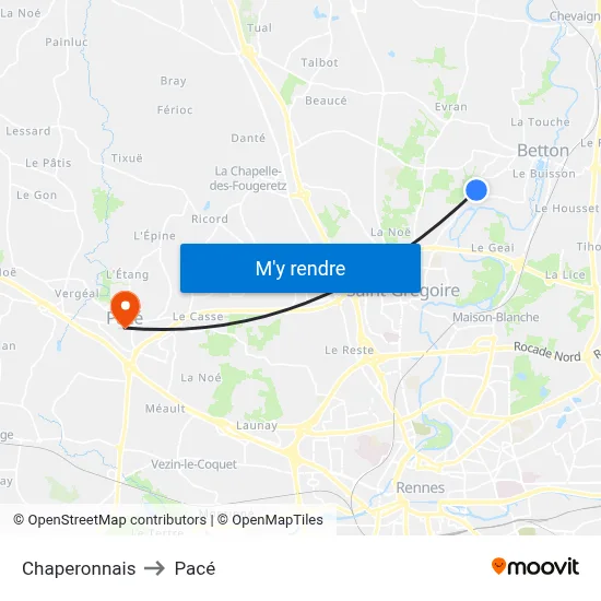 Chaperonnais to Pacé map