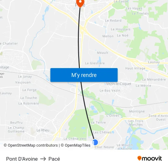 Pont D'Avoine to Pacé map
