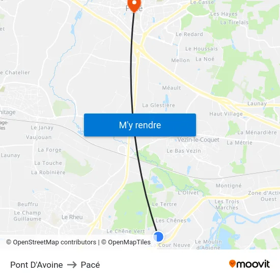Pont D'Avoine to Pacé map