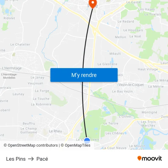 Les Pins to Pacé map