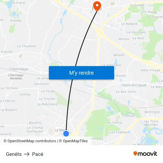 Genêts to Pacé map