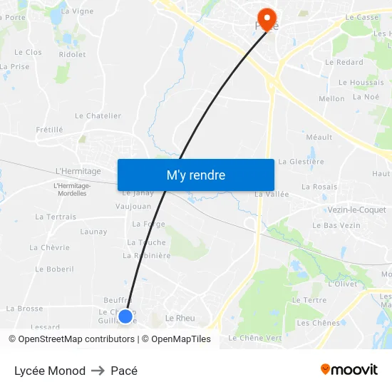 Lycée Monod to Pacé map