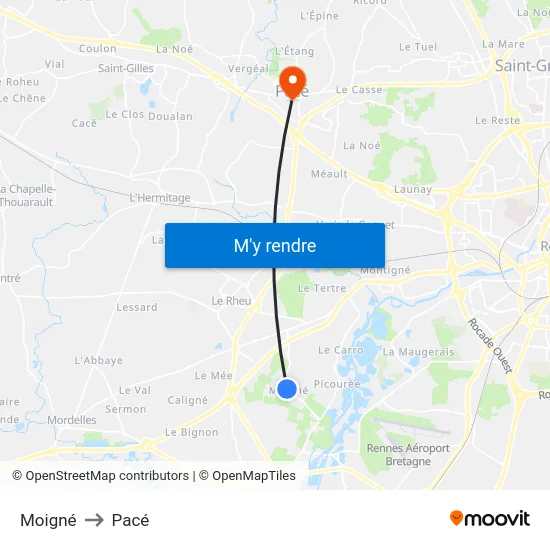 Moigné to Pacé map