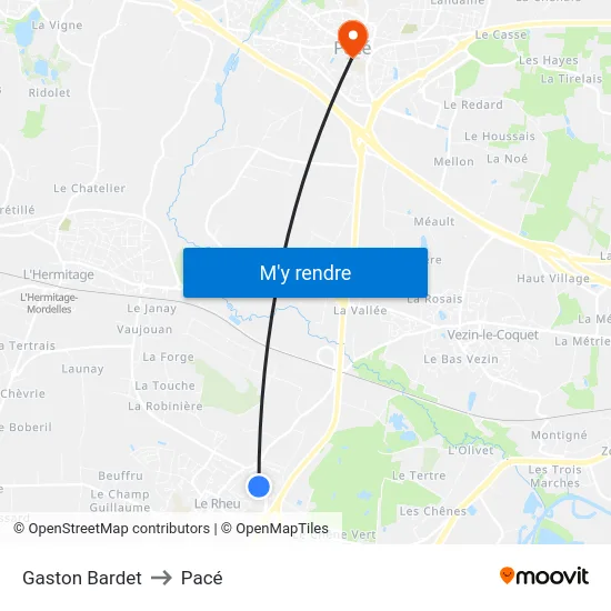 Gaston Bardet to Pacé map
