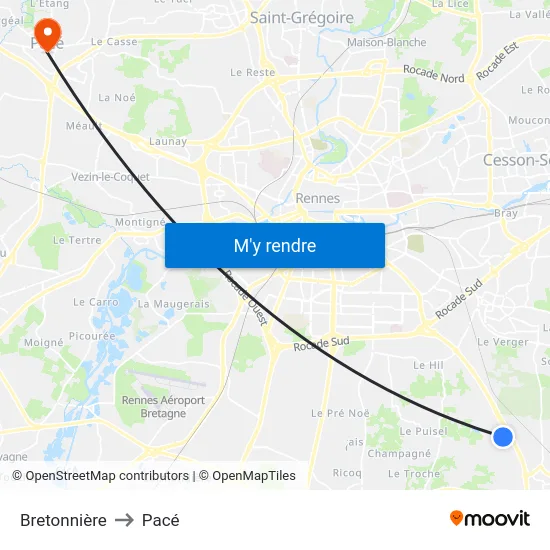 Bretonnière to Pacé map