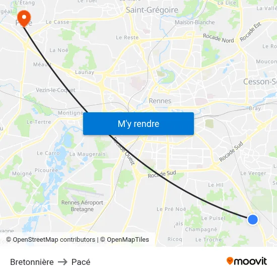 Bretonnière to Pacé map