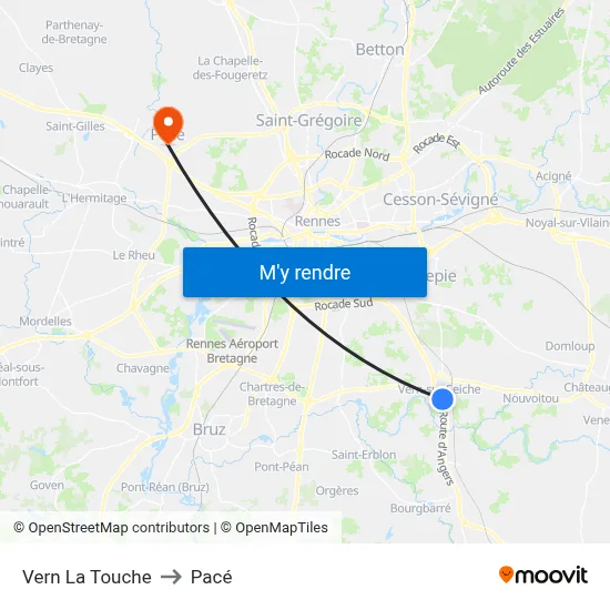 Vern La Touche to Pacé map