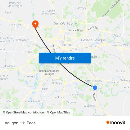 Vaugon to Pacé map