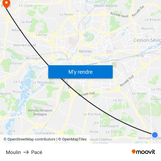 Moulin to Pacé map