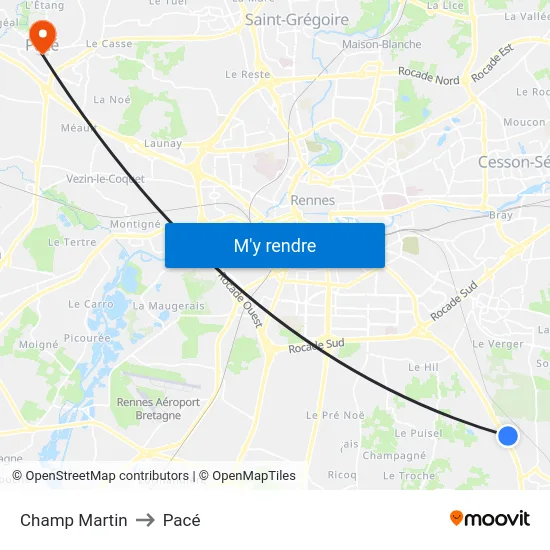Champ Martin to Pacé map