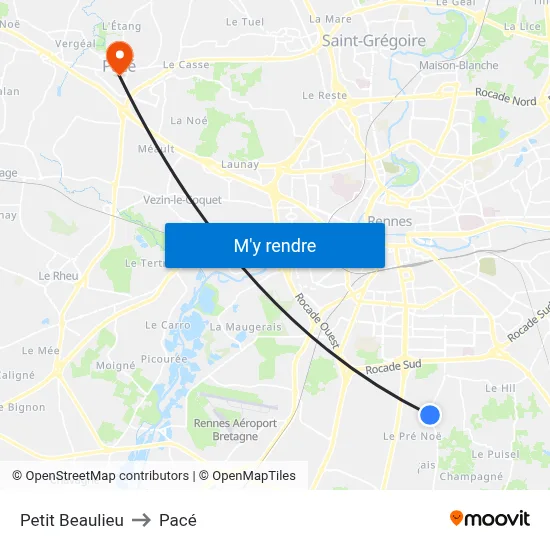 Petit Beaulieu to Pacé map